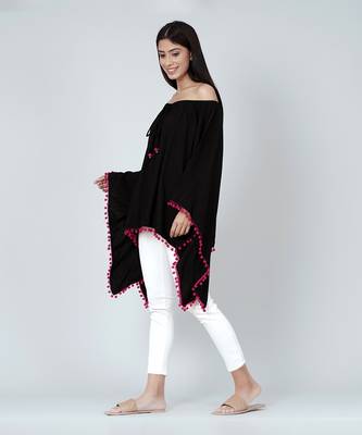 Black Pom Pom Poncho 2