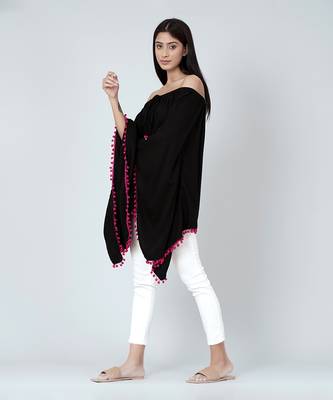 Black Pom Pom Poncho 3