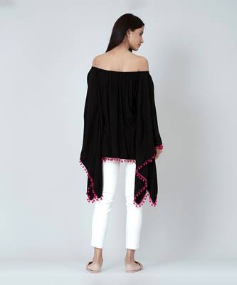 Black Pom Pom Poncho 4