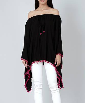 Black Pom Pom Poncho 5