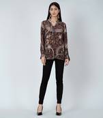 Brown Jewel Print Lace Up Top