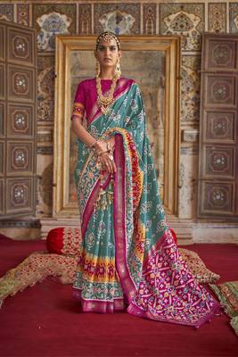 Blue Woven Silk Blend Blend Saree With Blouse 1