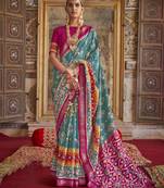 Blue Woven Silk Blend Blend Saree With Blouse