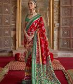 Red Woven Silk Blend Blend Saree With Blouse