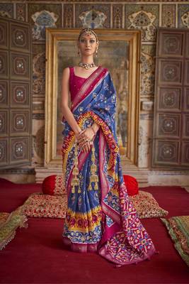 Blue Woven Silk Blend Blend Saree With Blouse 1