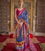 Blue Woven Silk Blend Blend Saree With Blouse
