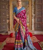 Rani Pink Woven Silk Blend Blend Saree With Blouse