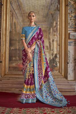 Magenta Woven Silk Blend Blend Saree With Blouse 1