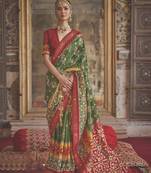 Dark Green Woven Silk Blend Blend Saree With Blouse