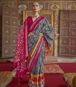 Grey Woven Silk Blend Blend Saree With Blouse