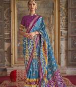 Blue Woven Silk Blend Blend Saree With Blouse
