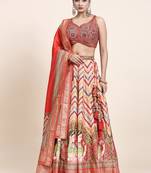 Multi Colour Embroidered Silk Traditional Lehnga Choli with Blouse Free Size