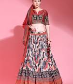 Maroon Printed Silk Traditional Lehnga Choli with Blouse Free Size