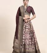 White&Orange Printed Silk Traditional Lehnga Choli with Blouse Free Size