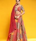 Multi Colour Embroidered Silk Traditional Lehnga Choli with Blouse Free Size