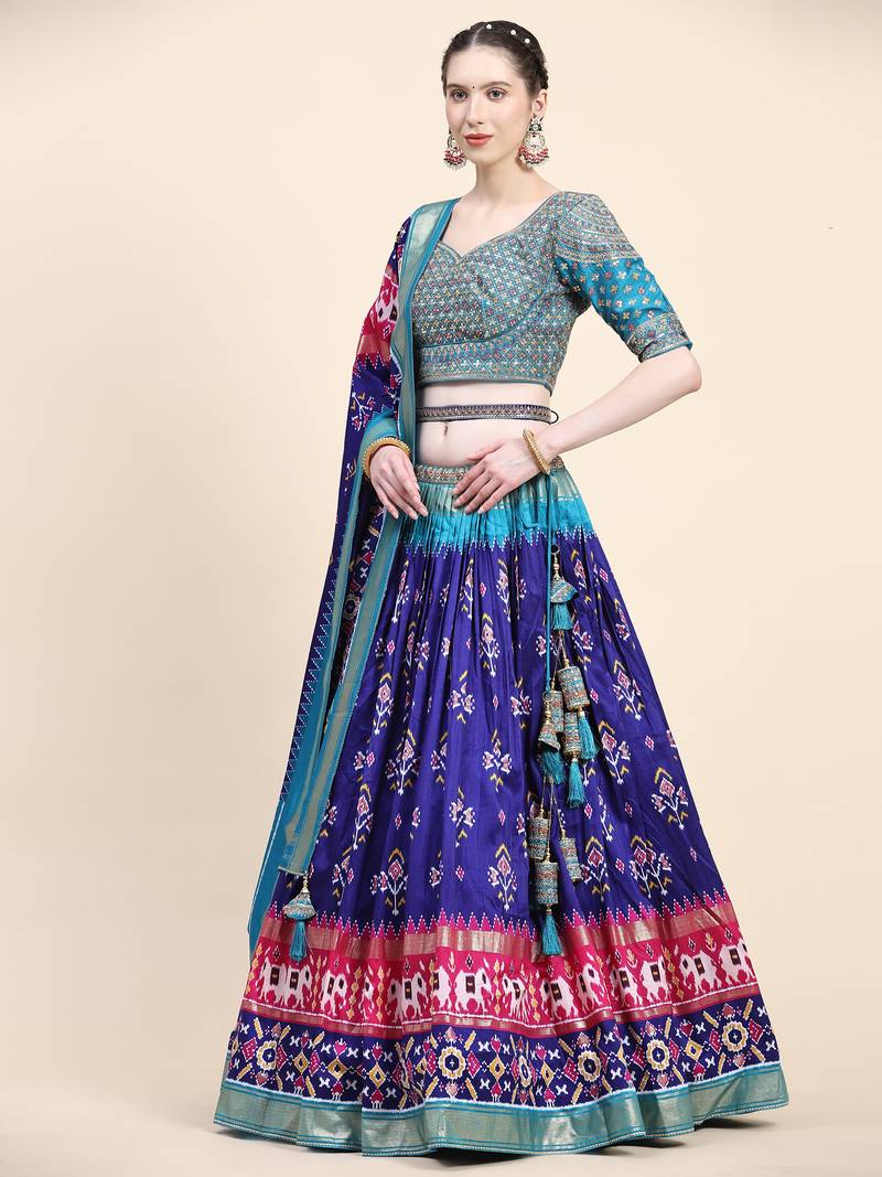 Multi Colour Embroidered Silk Traditional Lehnga Choli with Blouse Free Size
