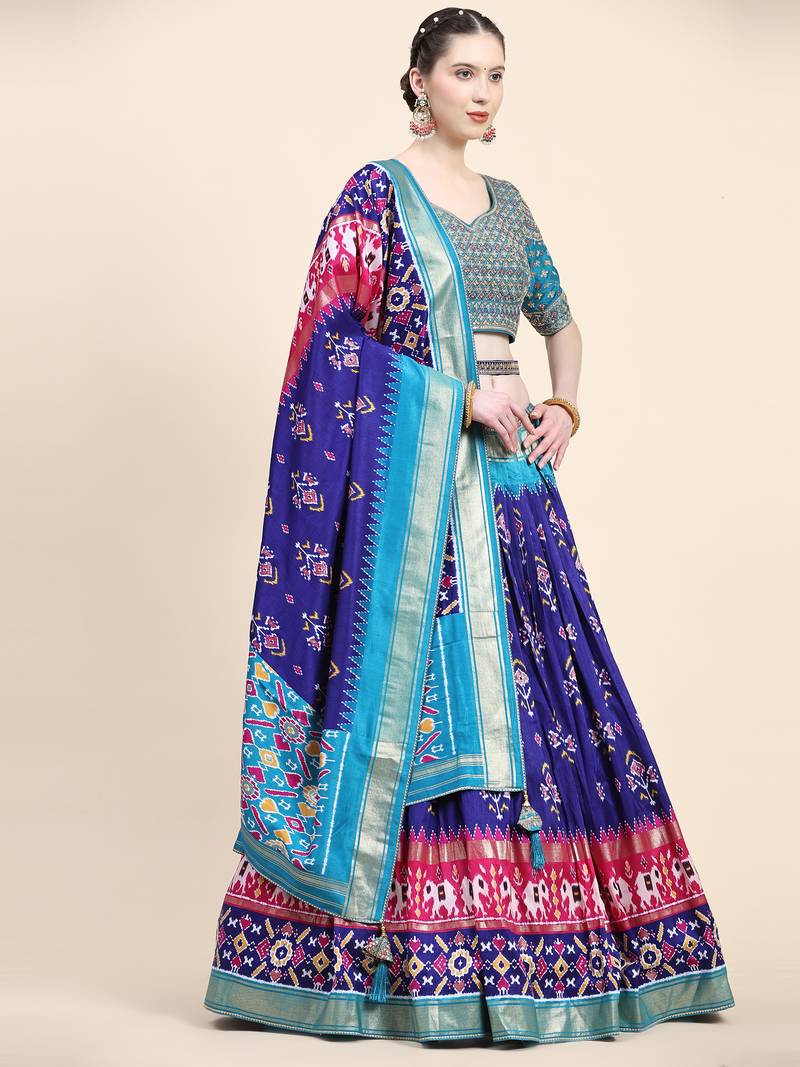 Multi Colour Embroidered Silk Traditional Lehnga Choli with Blouse Free Size