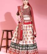 Multi Colour Embroidered Silk Traditional Lehnga Choli with Blouse Free Size