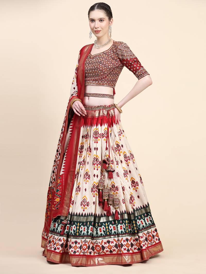 Multi Colour Embroidered Silk Traditional Lehnga Choli with Blouse Free Size