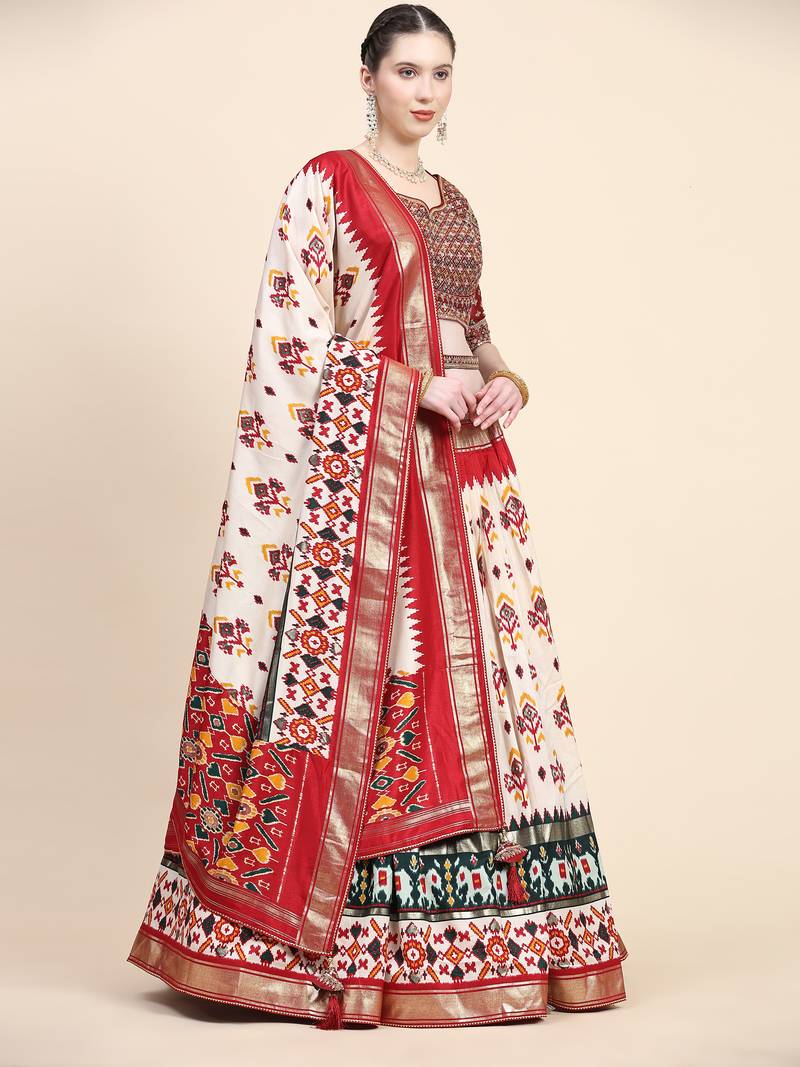 Multi Colour Embroidered Silk Traditional Lehnga Choli with Blouse Free Size