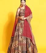 Multi Colour Embroidered Silk Traditional Lehnga Choli with Blouse Free Size