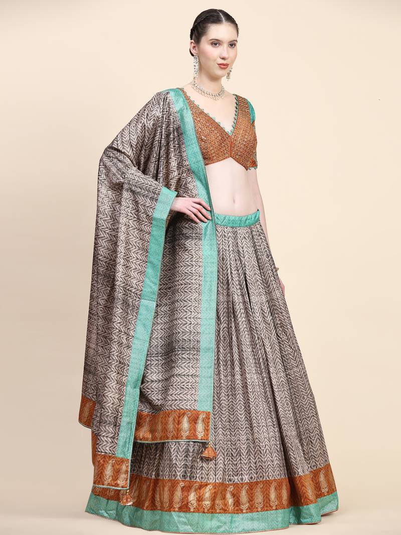 Multi Colour Embroidered Silk Traditional Lehnga Choli with Blouse Free Size