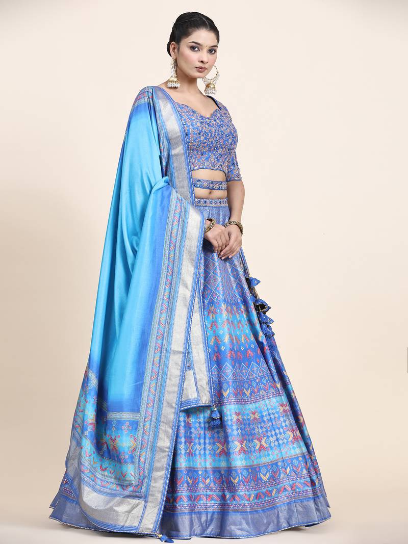 Multi Colour Embroidered Silk Traditional Lehnga Choli with Blouse Free Size