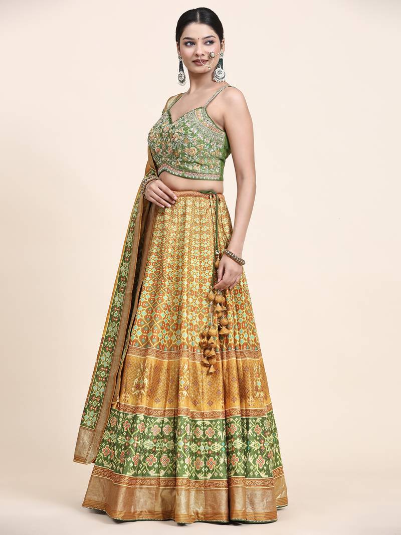 Multi Colour Embroidered Silk Traditional Lehnga Choli with Blouse Free Size