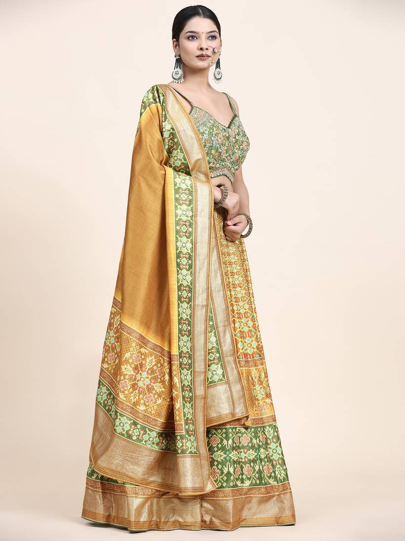 Multi Colour Embroidered Silk Traditional Lehnga Choli with Blouse Free Size