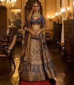 TUSSER WITH GERMAN BLUE AND MAROON Embroidered Silk Traditional Lehnga Choli with Blouse Free Size