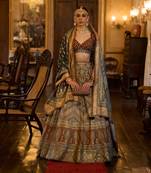 TUSSER WITH MAJENTA  AND MEHNDI Embroidered Silk Traditional Lehnga Choli with Blouse Free Size