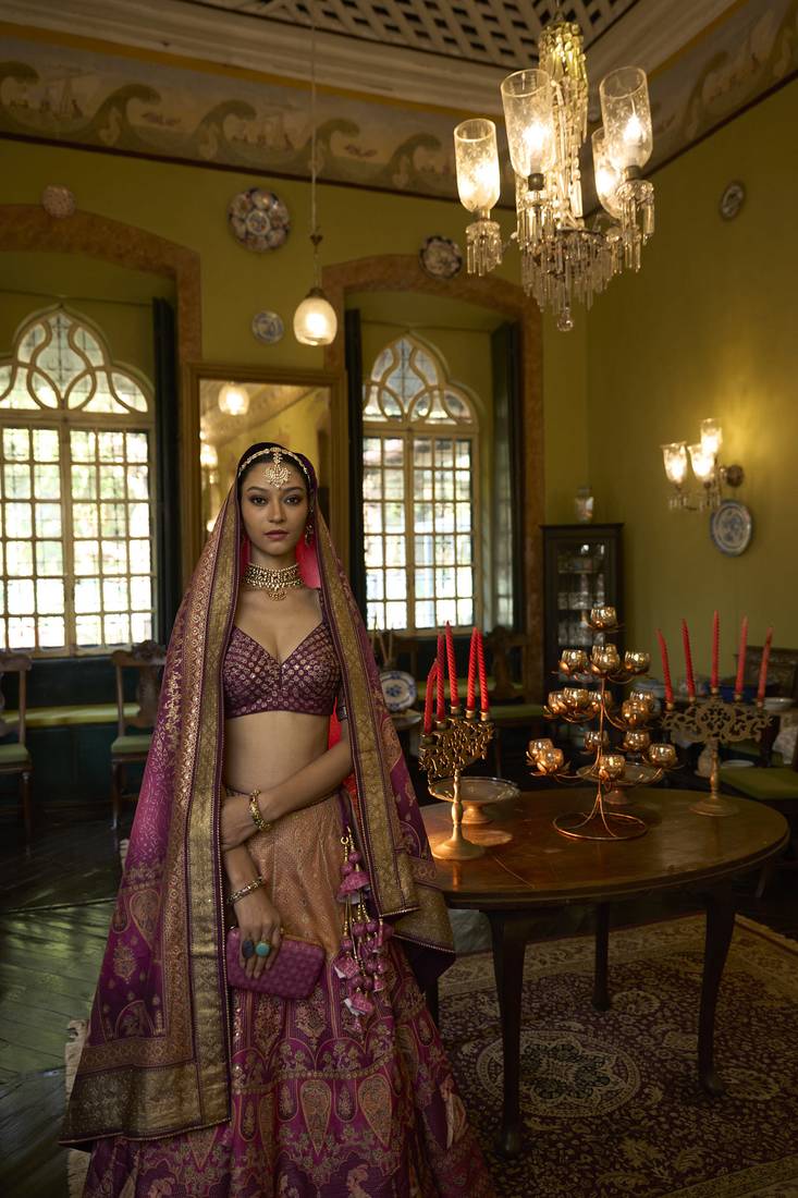 BLUSH RUST WITH EMERALD TONE Embroidered Silk Traditional Lehnga Choli with Blouse Free Size