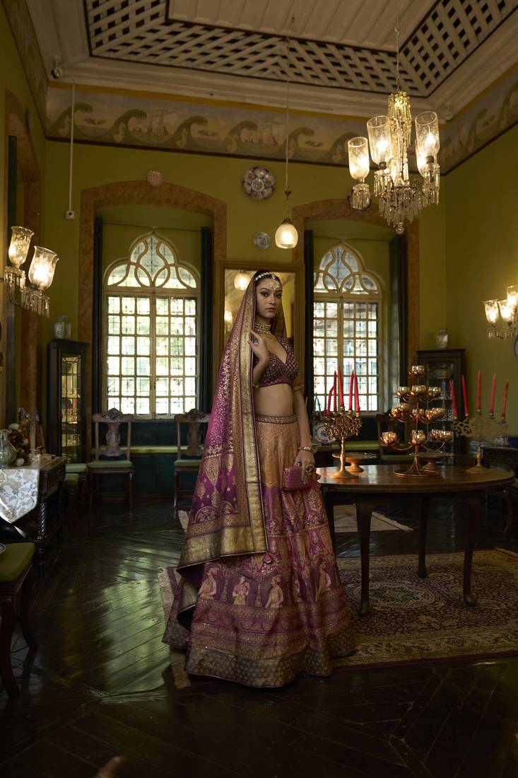 BLUSH RUST WITH EMERALD TONE Embroidered Silk Traditional Lehnga Choli with Blouse Free Size