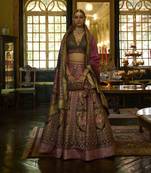 OAT TUSSER & PEANUT BROWN TONE Embroidered Silk Traditional Lehnga Choli with Blouse Free Size