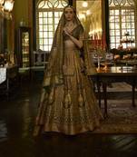 SHOT GOLDEN BROWN & SHOT MEHNDI Printed Silk Traditional Lehnga Choli with Blouse Free Size