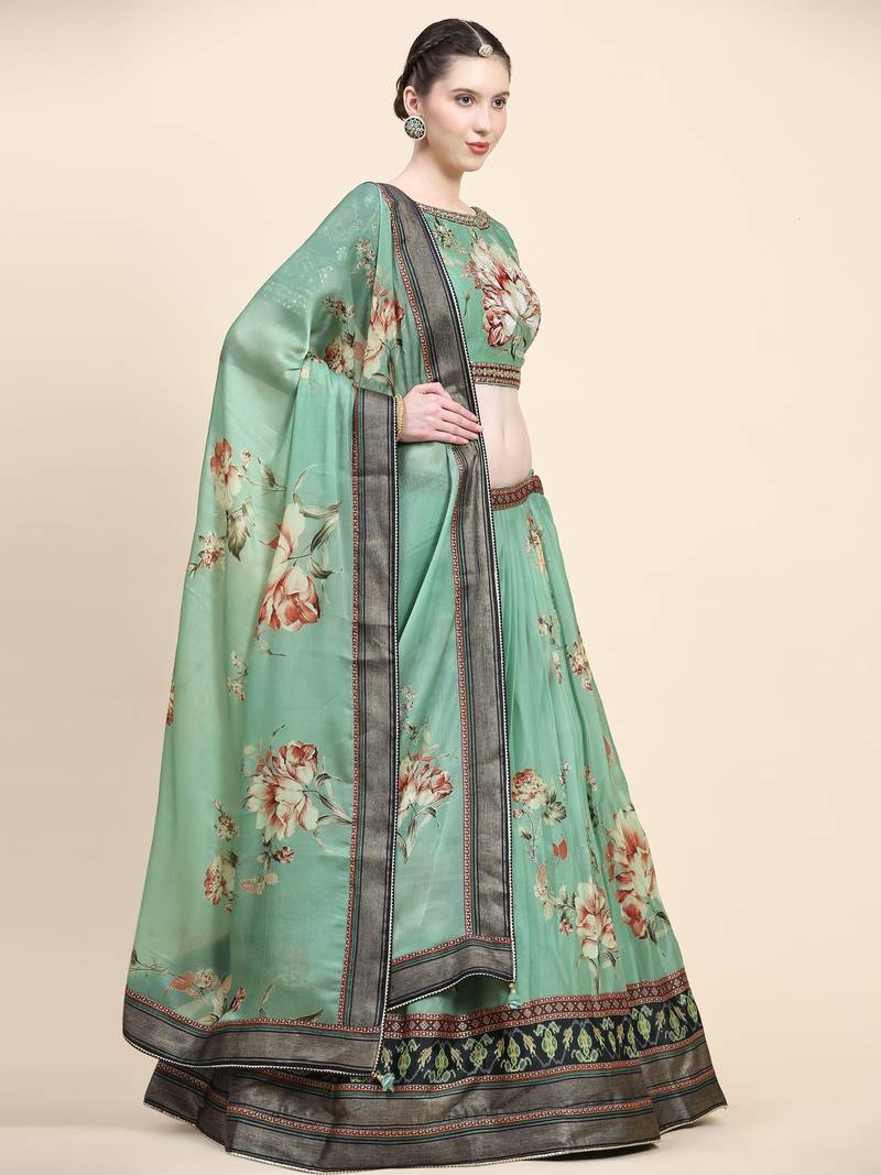 Multi Colour Embroidered Silk Traditional Lehnga Choli with Blouse Free Size