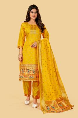 Yellow zari banarasi silk salwar 1