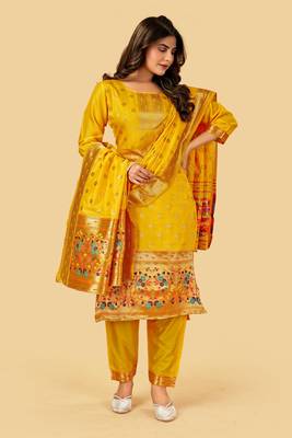 Yellow zari banarasi silk salwar 4