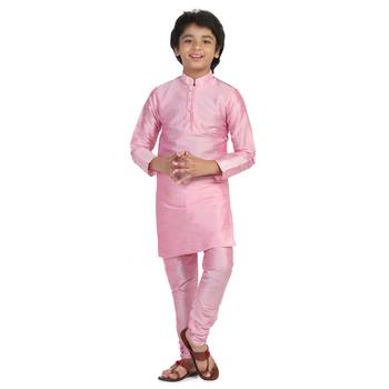 Pink plain dupion boys-kurta-pyjama 1