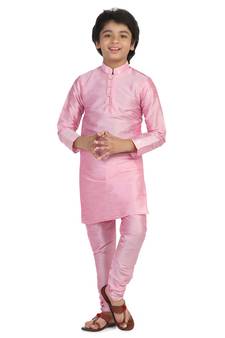 Pink plain dupion boys-kurta-pyjama