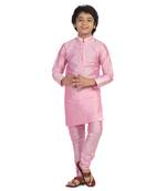 Pink plain dupion boys-kurta-pyjama