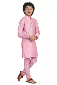 Pink plain dupion boys-kurta-pyjama