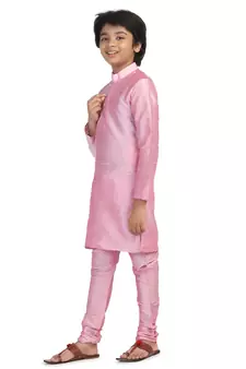 Pink plain dupion boys-kurta-pyjama