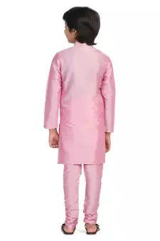 Pink plain dupion boys-kurta-pyjama