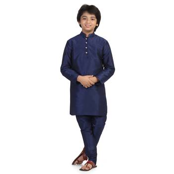 Blue plain dupion boys-kurta-pyjama 1