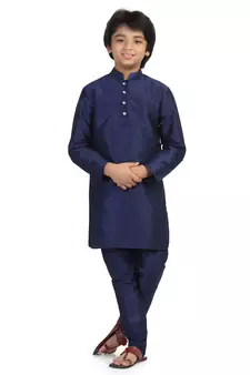 Blue plain dupion boys-kurta-pyjama