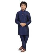 Blue plain dupion boys-kurta-pyjama