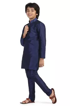 Blue plain dupion boys-kurta-pyjama