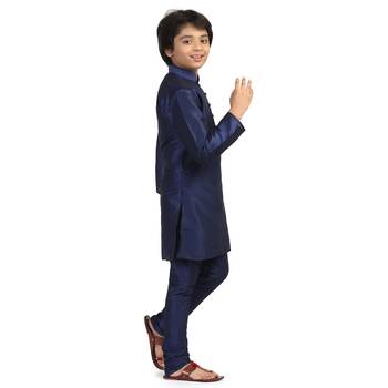 Blue plain dupion boys-kurta-pyjama 3