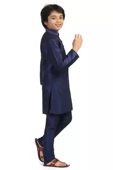 Blue plain dupion boys-kurta-pyjama